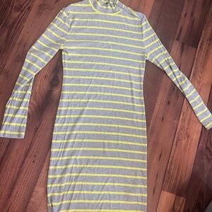 Banana Republic Yellow and Gray Striped Long Sleeve Dress